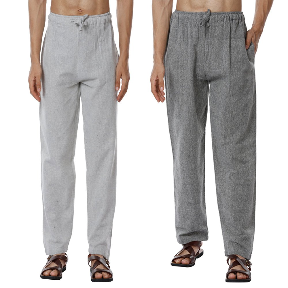 Men's Pyjama Pack of 2 | Grey & Melange Grey | Fits Waist Sizes 28" to 36" | Verified Sustainable by Brown Living™