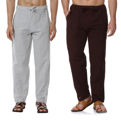 Men's Pyjama Pack of 2 | Maroon & Melange Grey | Fits Waist Sizes 28" to 36" | Verified Sustainable by Brown Living™