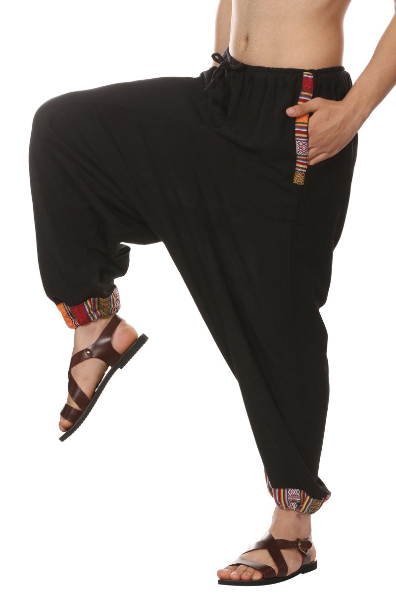 Men's Tribal Harem | Black | Fits Waist Sizes 28 to 36 Inches | Verified Sustainable by Brown Living™