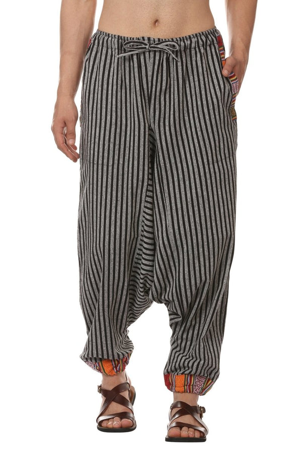 Buy Men's Harem Pants | Black Stripes | Waist Size 26 to 38 inches | Shop Verified Sustainable Mens Pyjama on Brown Living™