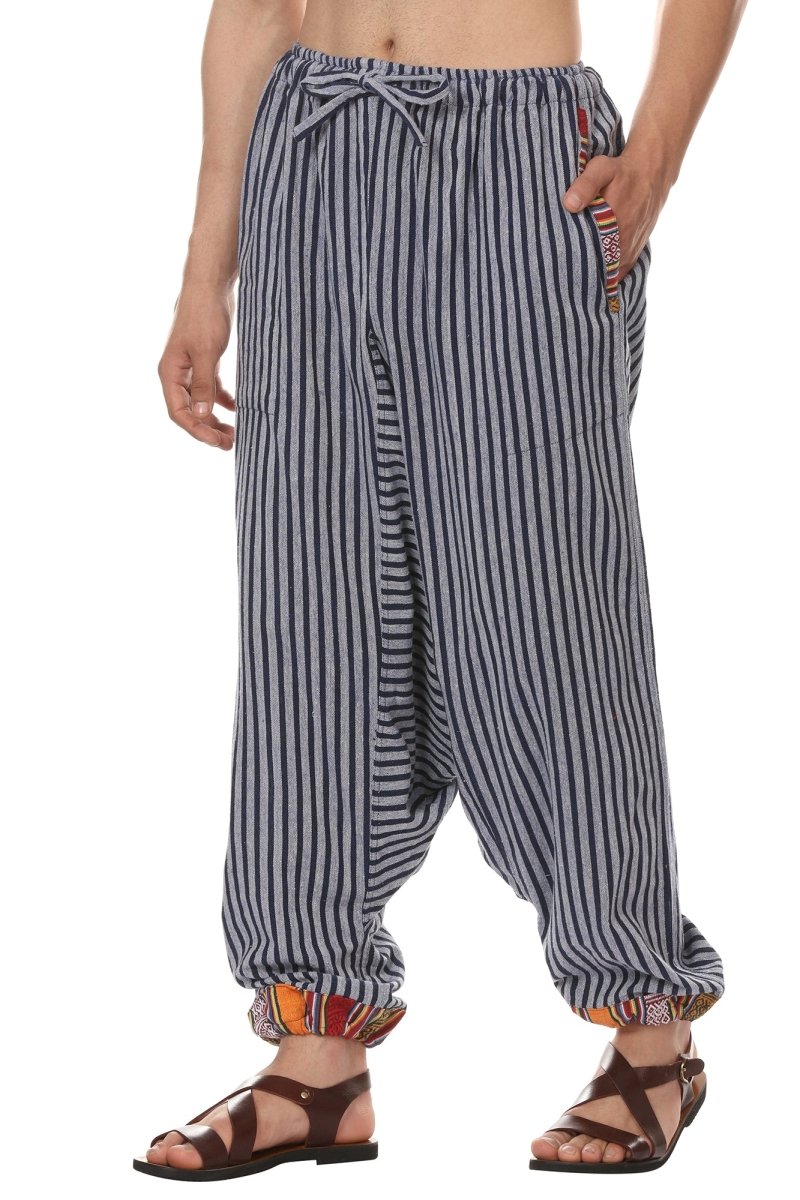 Buy Men's Tribal Harem | Blue Stripes | Fits Waist Sizes 28 to 36 Inches | Shop Verified Sustainable Mens Pyjama on Brown Living™