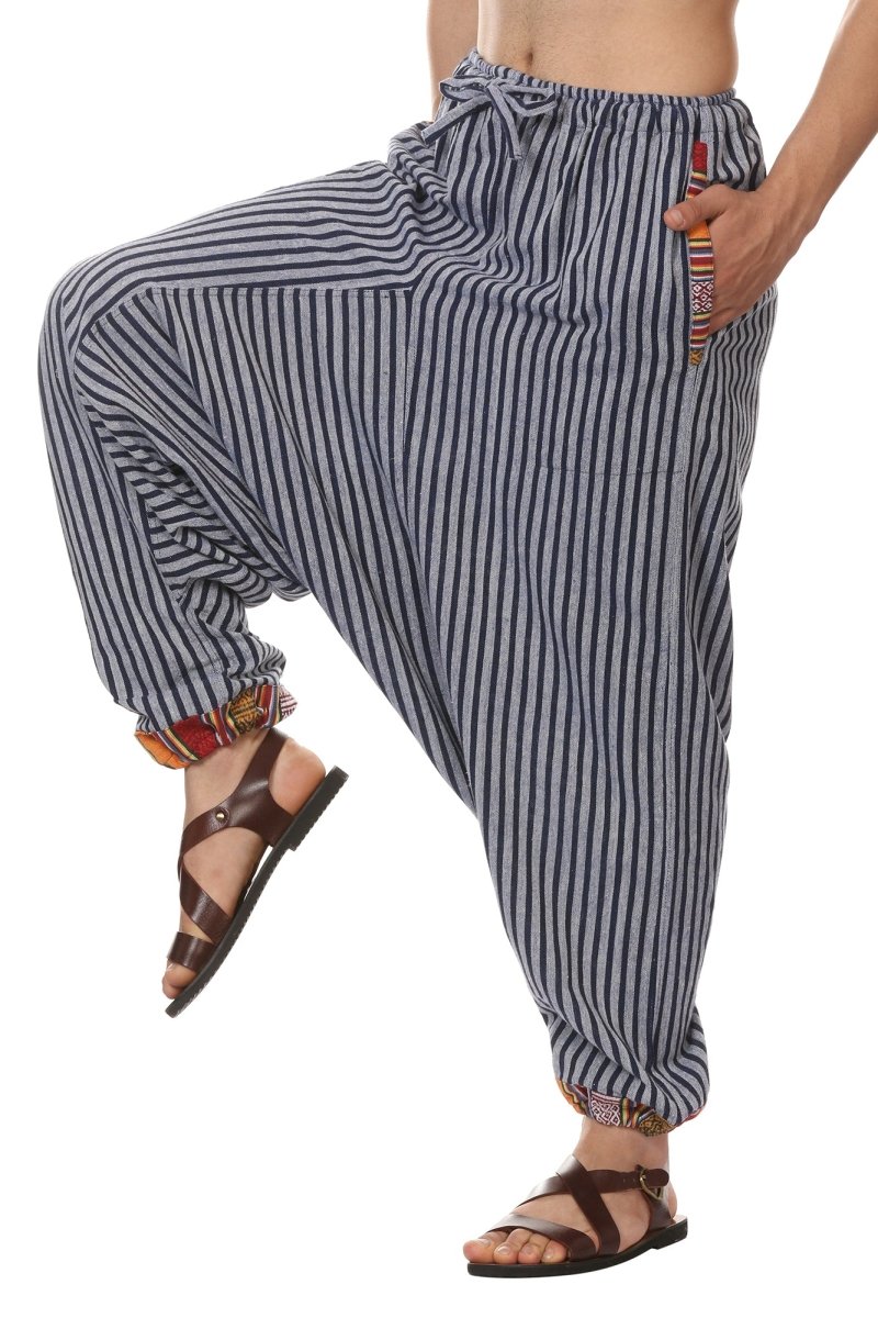 Buy Men's Tribal Harem | Blue Stripes | Fits Waist Sizes 28 to 36 Inches | Shop Verified Sustainable Mens Pyjama on Brown Living™
