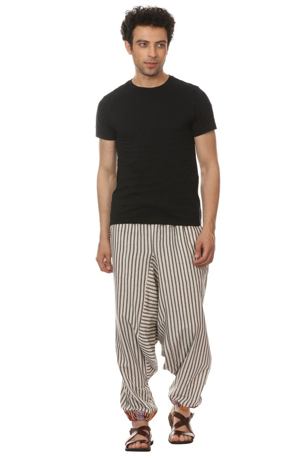 Buy Men's Tribal Harem | Light Grey Stripes | Fits Waist Sizes 28 to 36 Inches | Shop Verified Sustainable Mens Pyjama on Brown Living™