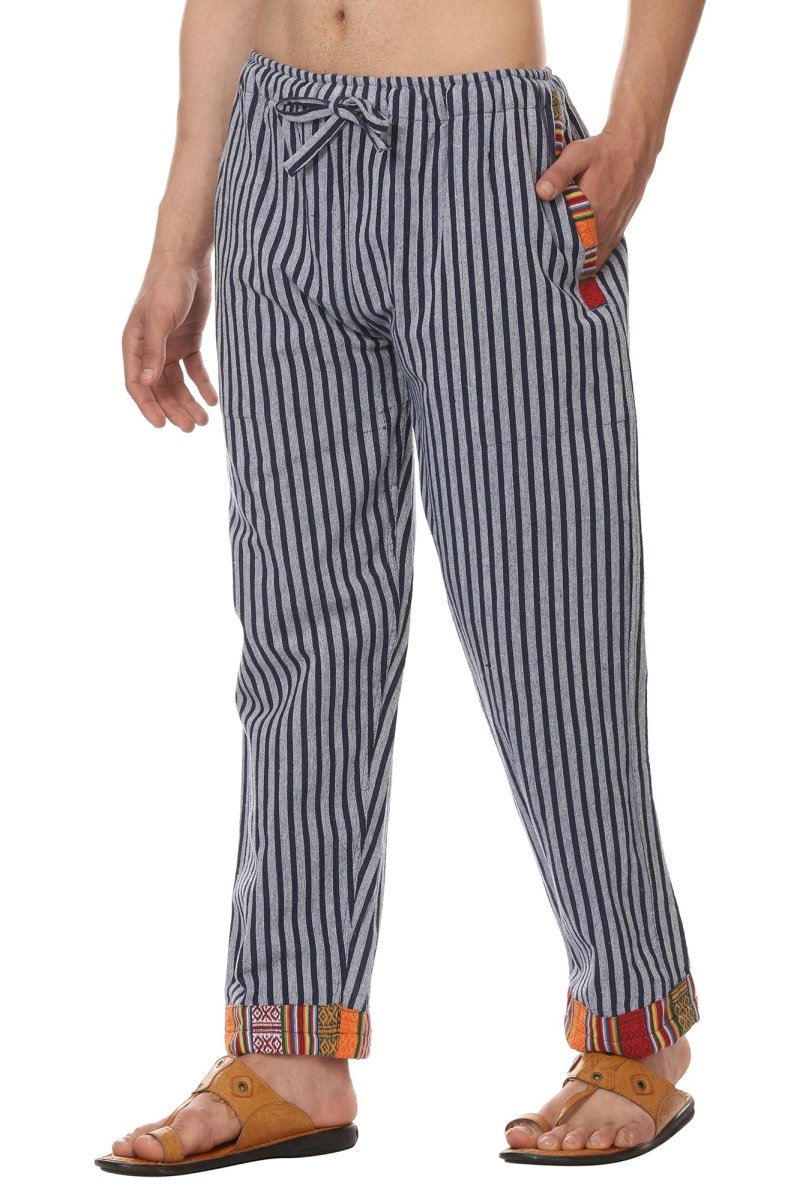 Buy Men's Designer Lounge Pants | Blue Stripes | GSM-170 | Free Size | Shop Verified Sustainable Products on Brown Living