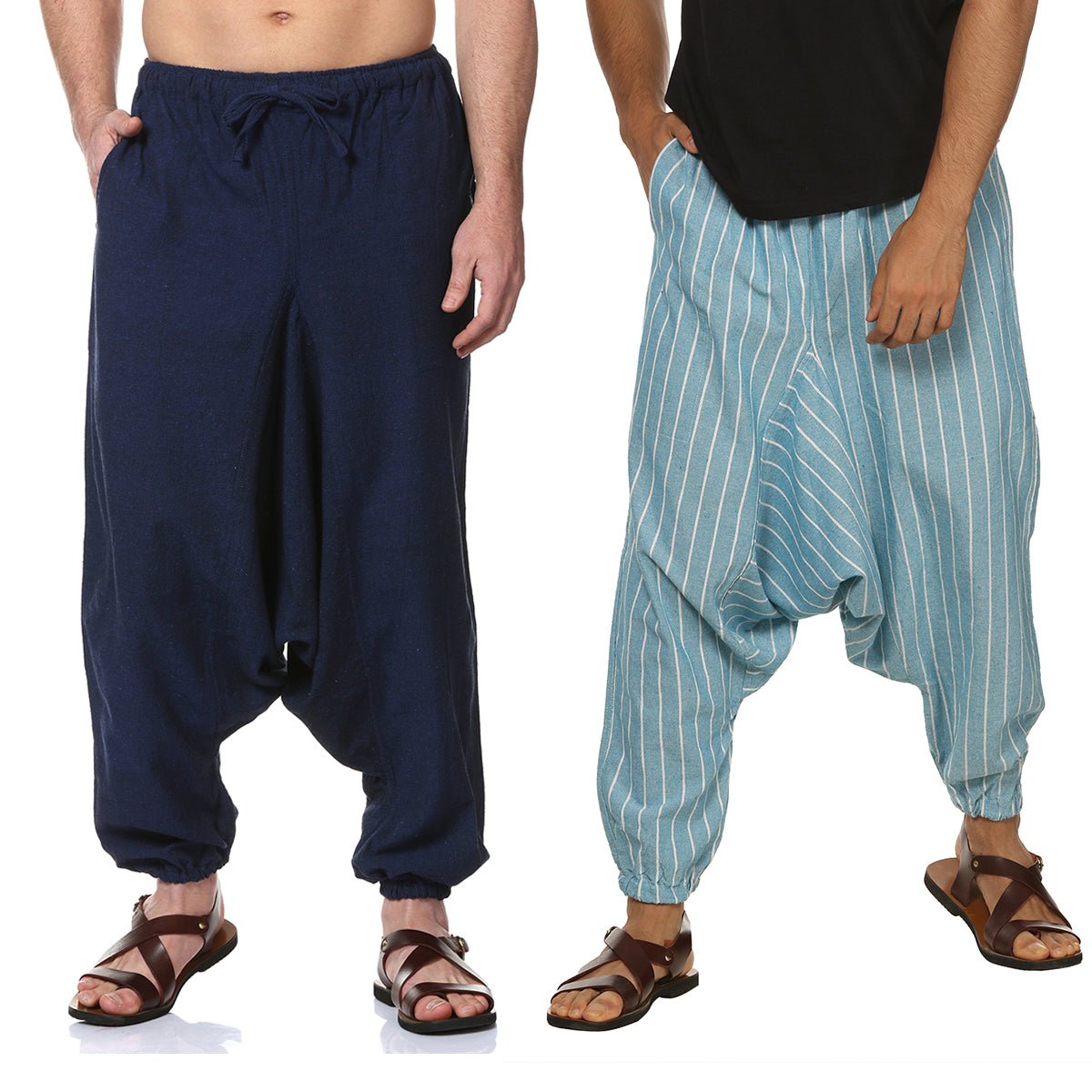 Men's Harem Pack of 2 | Dark Blue and Blue Stripes | Fits Waist Size 28 to 36 Inches | Verified Sustainable by Brown Living™