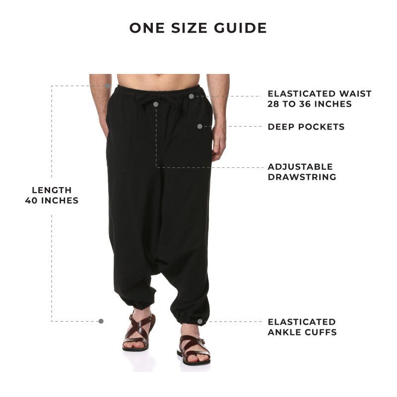 Men's Harem Pant | Black | Fits Waist Size 28" to 36" | Verified Sustainable by Brown Living™