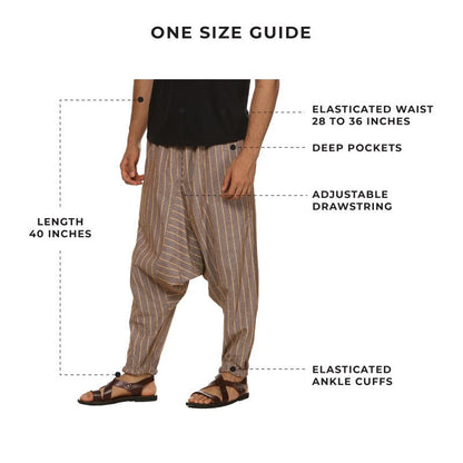 Men's Harem Pant | Brown Stripes | Fits Waist Size 28" to 36" | Verified Sustainable by Brown Living™