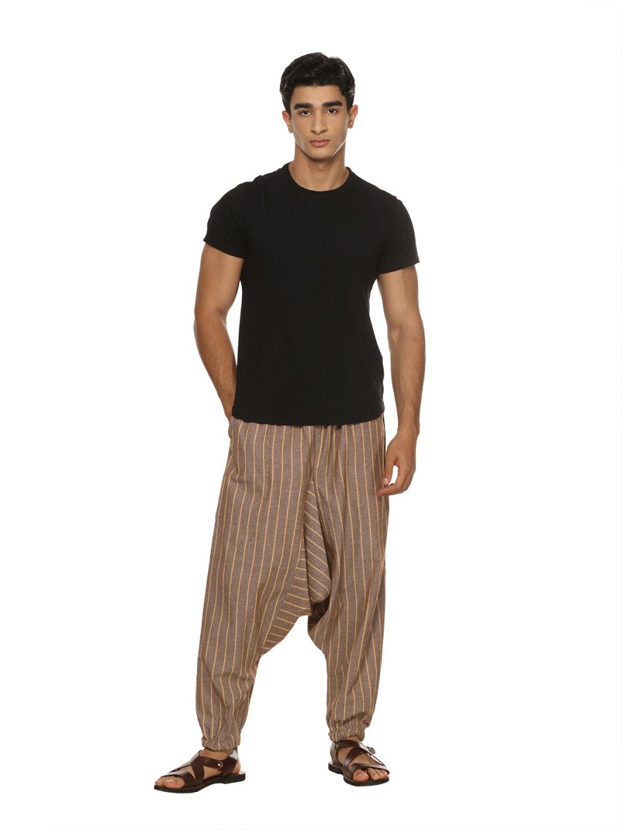 Men's Harem Pant | Brown Stripes | Fits Waist Size 28" to 36" | Verified Sustainable by Brown Living™