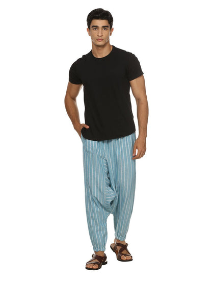 Men's Harem Pant | Blue Stripes | Fits Waist Size 28" to 36" | Verified Sustainable by Brown Living™