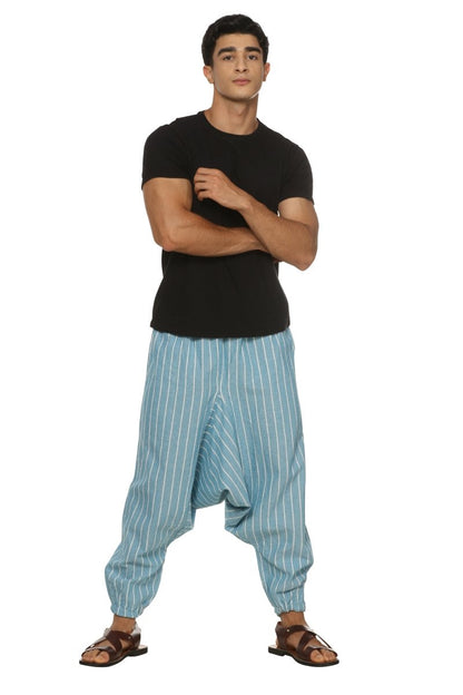 Men's Harem Pant | Blue Stripes | Fits Waist Size 28" to 36" | Verified Sustainable by Brown Living™