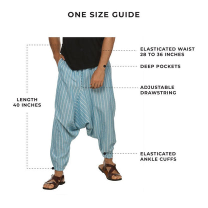 Men's Harem Pant | Blue Stripes | Fits Waist Size 28" to 36" | Verified Sustainable by Brown Living™