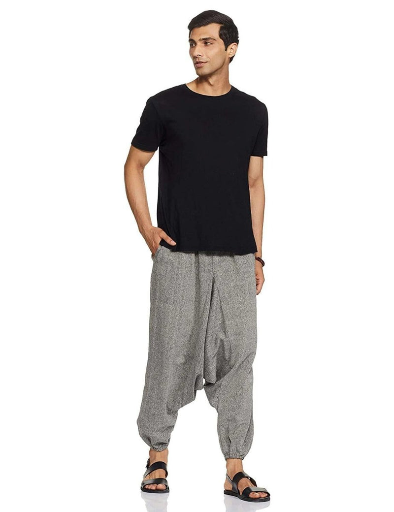 Black and Gray Thai Hill Tribe Fabric Men's Harem Pants with Ankle Str