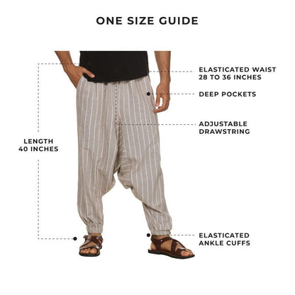 Men's Harem Pant | Grey Stripes | Fits Waist Size 28" to 36" | Verified Sustainable by Brown Living™