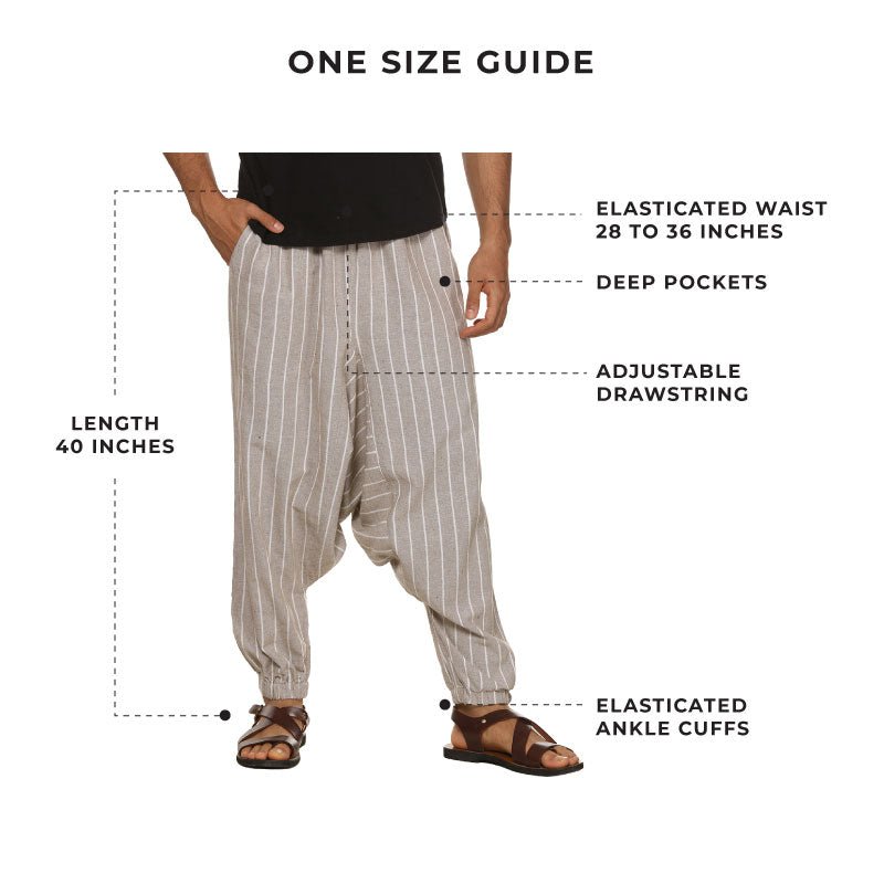 Men's Harem Pant | Grey Stripes | Fits Waist Size 28" to 36" | Verified Sustainable by Brown Living™