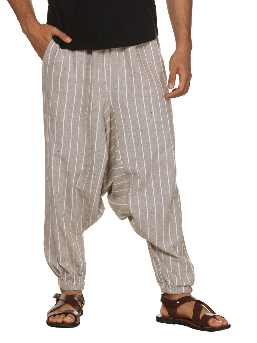 Men's Harem Pant | Grey Stripes | Fits Waist Size 28" to 36" | Verified Sustainable by Brown Living™