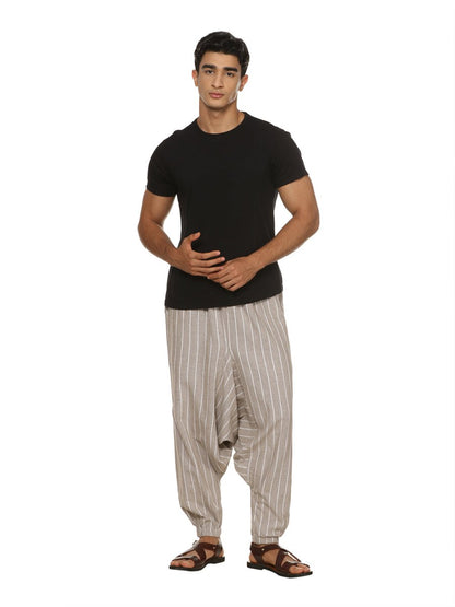 Men's Harem Pant | Grey Stripes | Fits Waist Size 28" to 36" | Verified Sustainable by Brown Living™