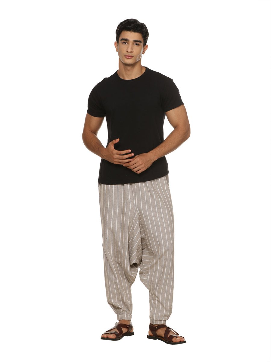 Men's Harem Pant | Grey Stripes | Fits Waist Size 28" to 36" | Verified Sustainable by Brown Living™