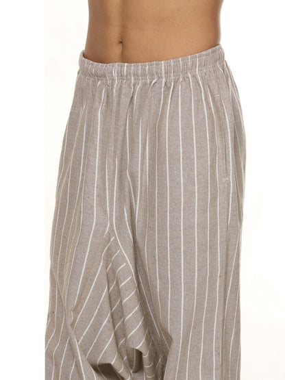 Men's Harem Pants Pack of 2| Cream & Grey Stripes | Fits Waist Size 28 to 36 inches | Verified Sustainable by Brown Living™