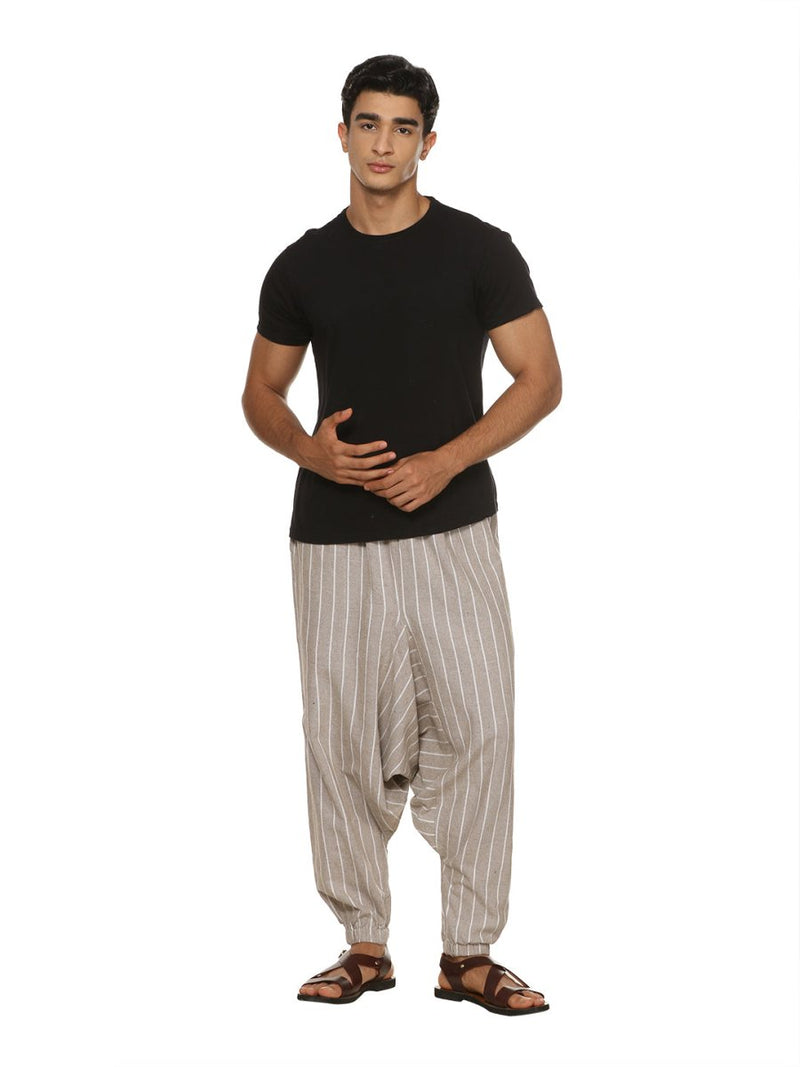 Buy Men's Harem Pants Pack of 2| Cream & Grey Stripes | Fits Waist Size 26 to 38 inches | Shop Verified Sustainable Products on Brown Living