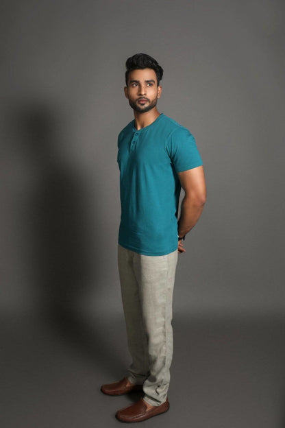 Men's Henley Tee - Supima Cotton - Aqua Teal - The Liquid Touch | Verified Sustainable by Brown Living™