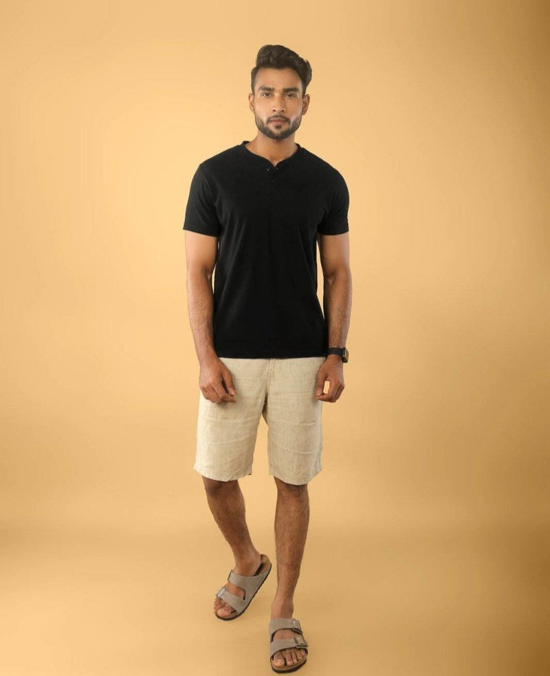 Men's Henley Tee - Supima Cotton - Solid Black - The Liquid Touch | Verified Sustainable by Brown Living™