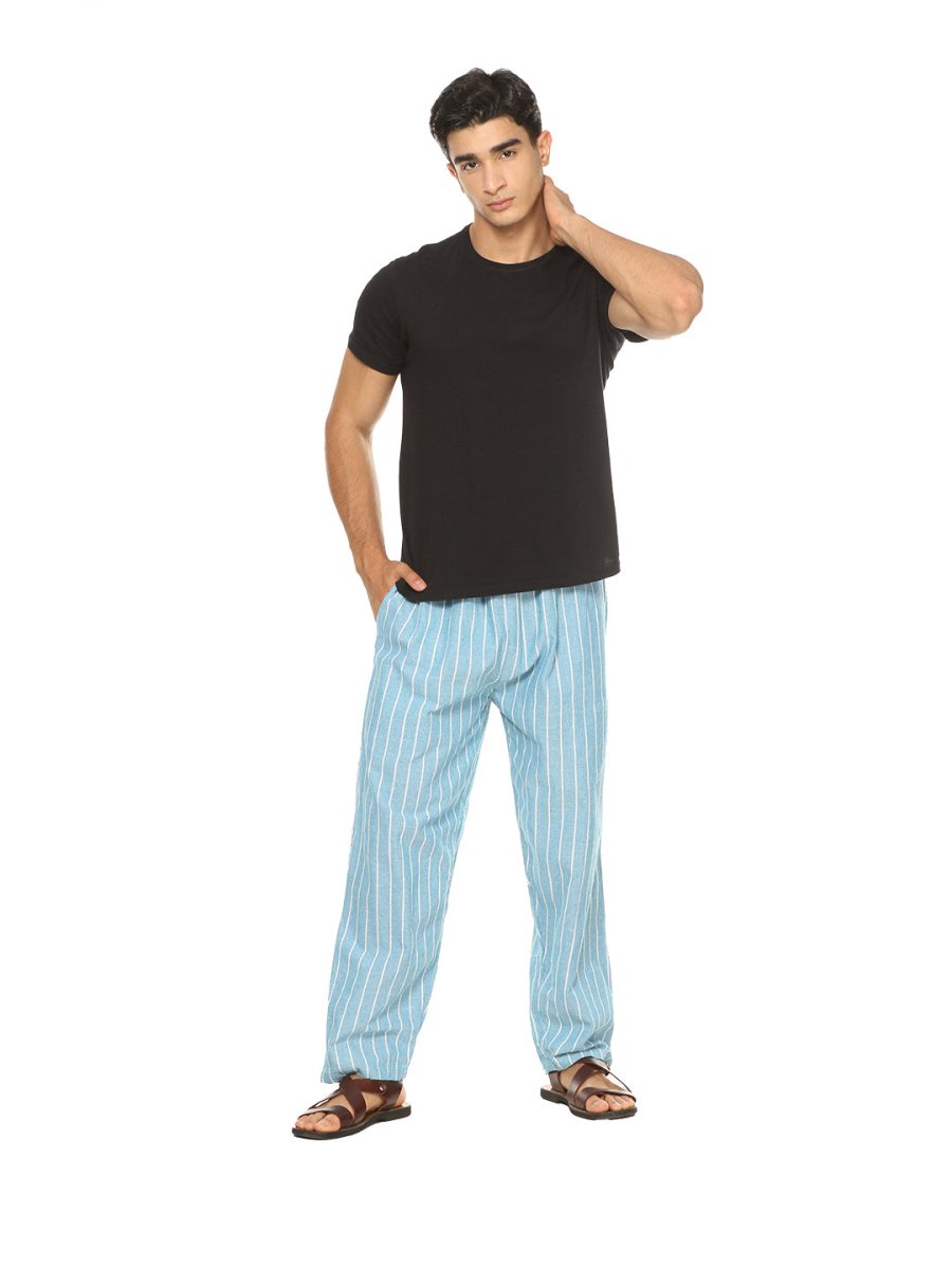 Men's Lounge Pants | Blue Stripes | Fits Waist Size 28" to 36" | Verified Sustainable by Brown Living™