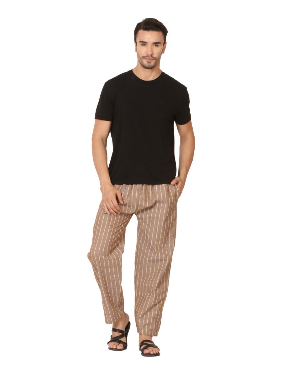 Men's Lounge Pants Pack of 2| Black & Brown Stripes | Fits Waist Size 28" to 36" | Verified Sustainable by Brown Living™