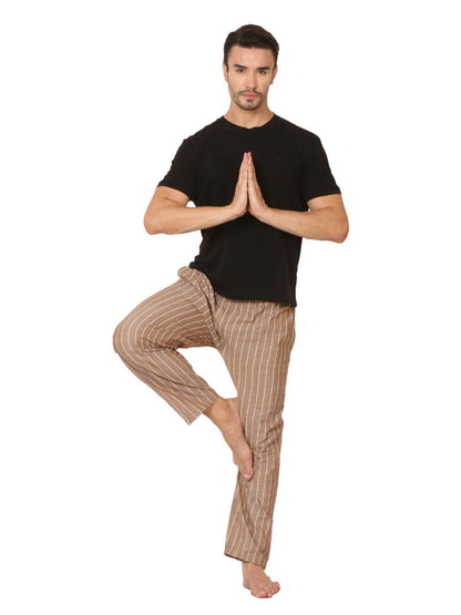 Men's Lounge Pants Pack of 2| Black & Brown Stripes | Fits Waist Size 28" to 36" | Verified Sustainable by Brown Living™