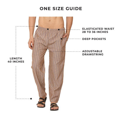 Men's Lounge Pants Pack of 2| Black & Brown Stripes | Fits Waist Size 28" to 36" | Verified Sustainable by Brown Living™