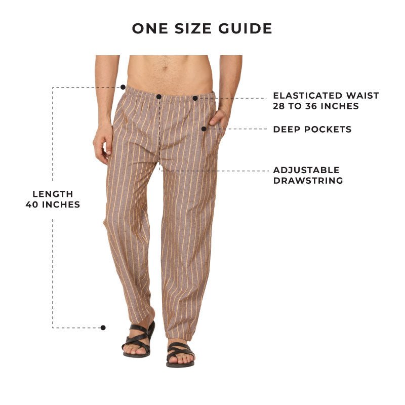 Men's Lounge Pants Pack of 2| Black & Brown Stripes | Fits Waist Size 28" to 36" | Verified Sustainable by Brown Living™