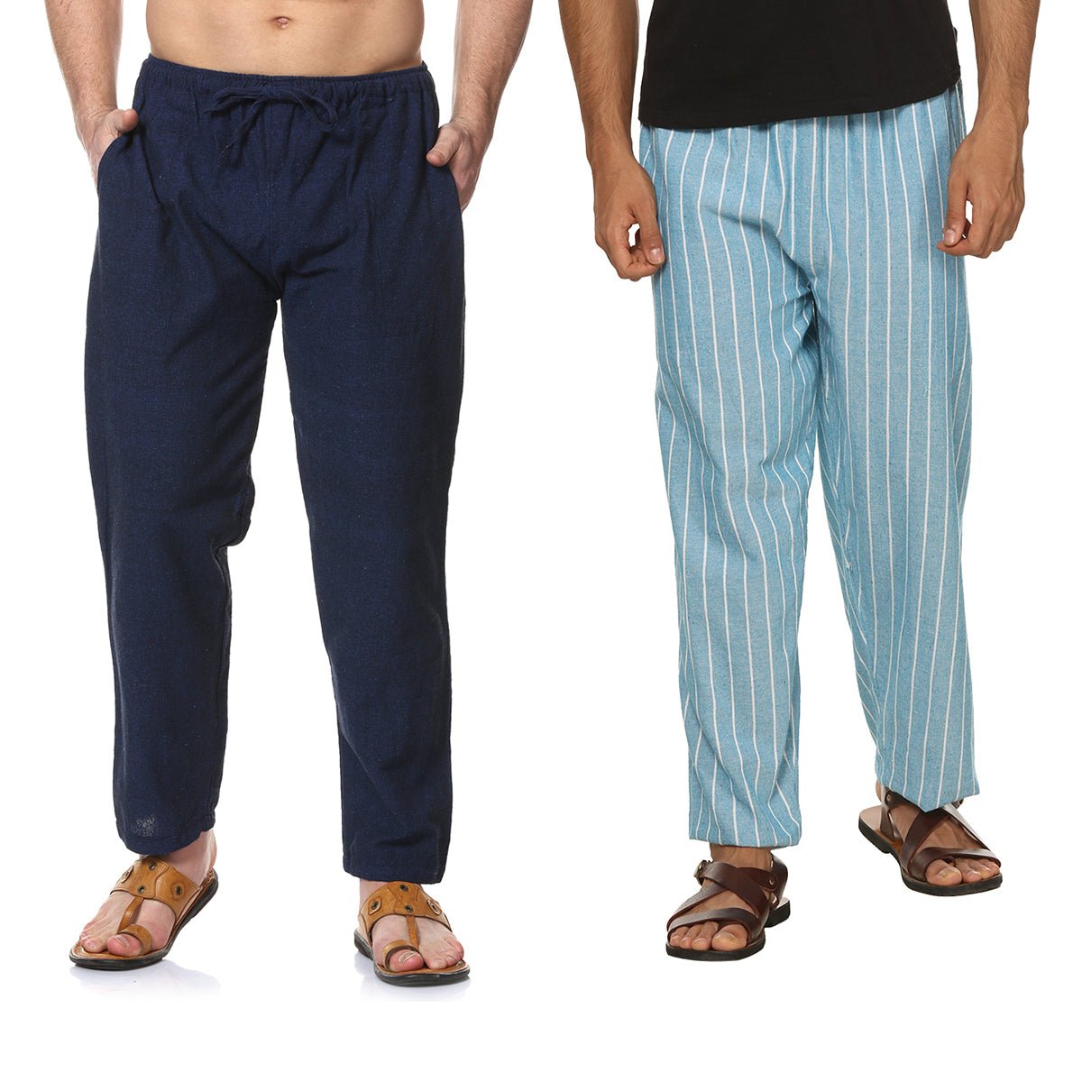 Men's Pyjama Pack of 2 | Dark Blue & Blue Stripes | Fits Waist Sizes 28" to 36" | Verified Sustainable by Brown Living™