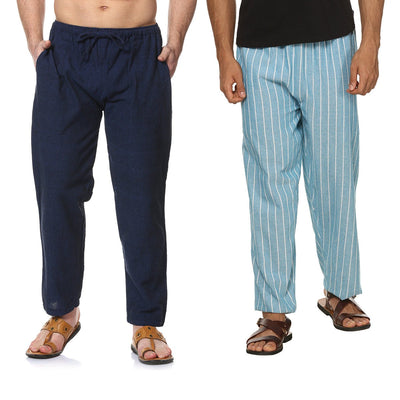 Men's Pyjama Pack of 2 | Dark Blue & Blue Stripes | Fits Waist Sizes 28" to 36" – Mens Pyjama on Brown Living™. SKU: AT11AT16. Img 1.