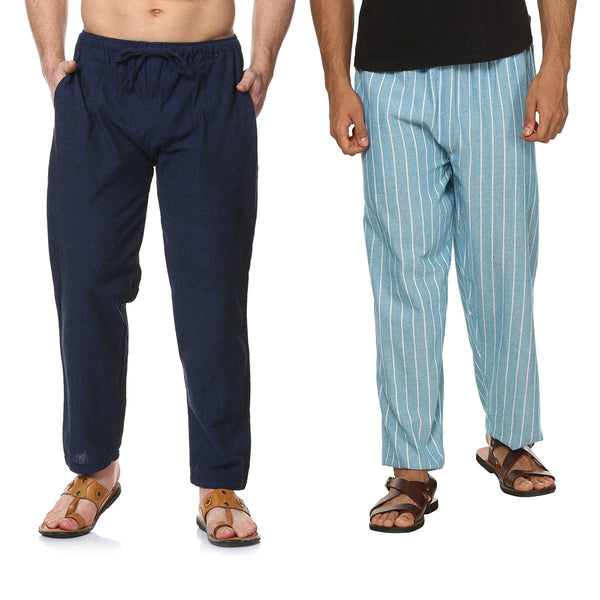 Buy Men's Pyjama Pack of 2 | Dark Blue & Blue Stripes | Fits Waist Sizes 28 to 36 Inches | Shop Verified Sustainable Products on Brown Living