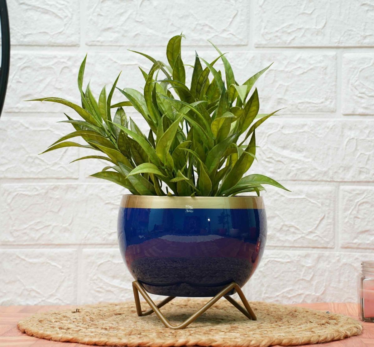 Metal Planters For Living Room | Blue Golden | Verified Sustainable by Brown Living™