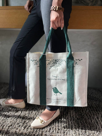 Mindful Canvas Tote Bag - Bird Print | Verified Sustainable by Brown Living™