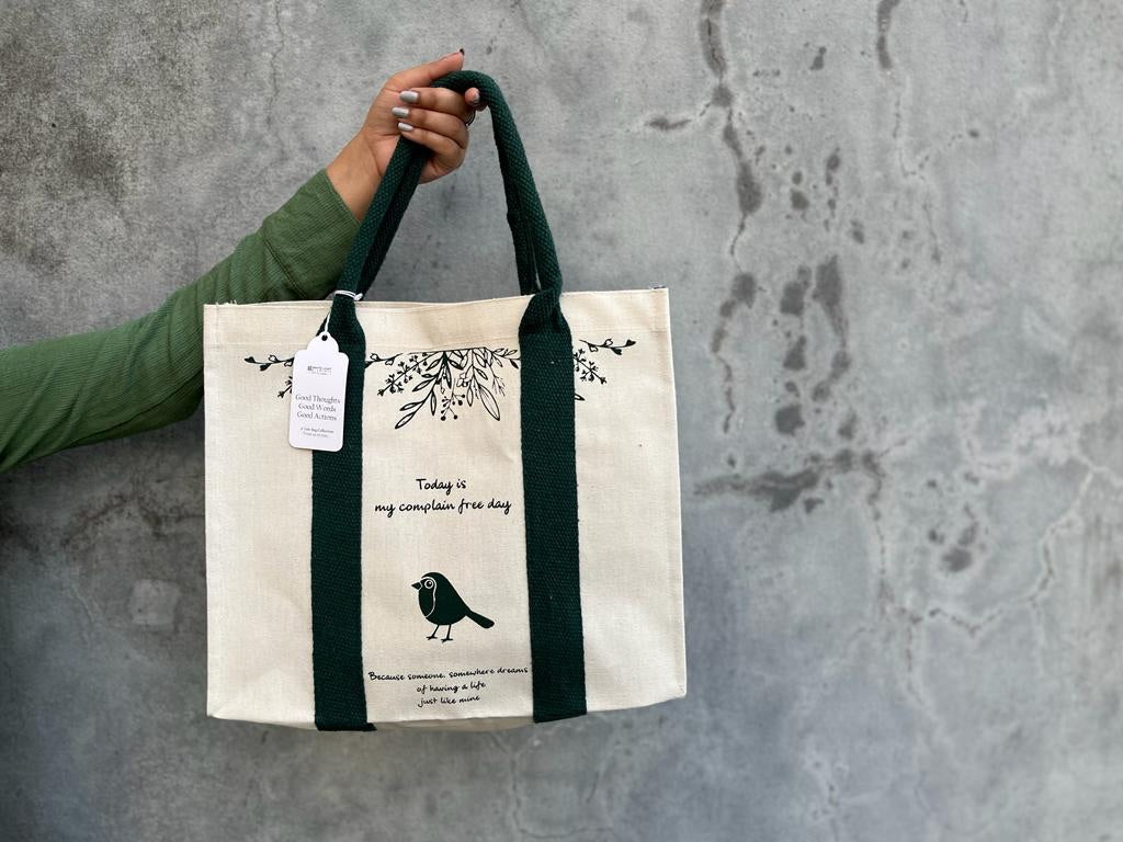 Mindful Canvas Tote Bag - Bird Print | Verified Sustainable by Brown Living™