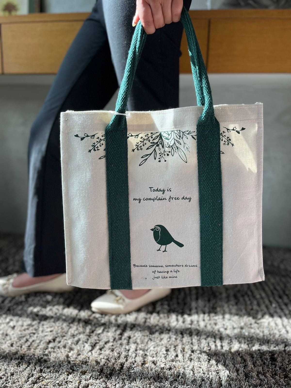 Mindful Canvas Tote Bag - Bird Print | Verified Sustainable by Brown Living™