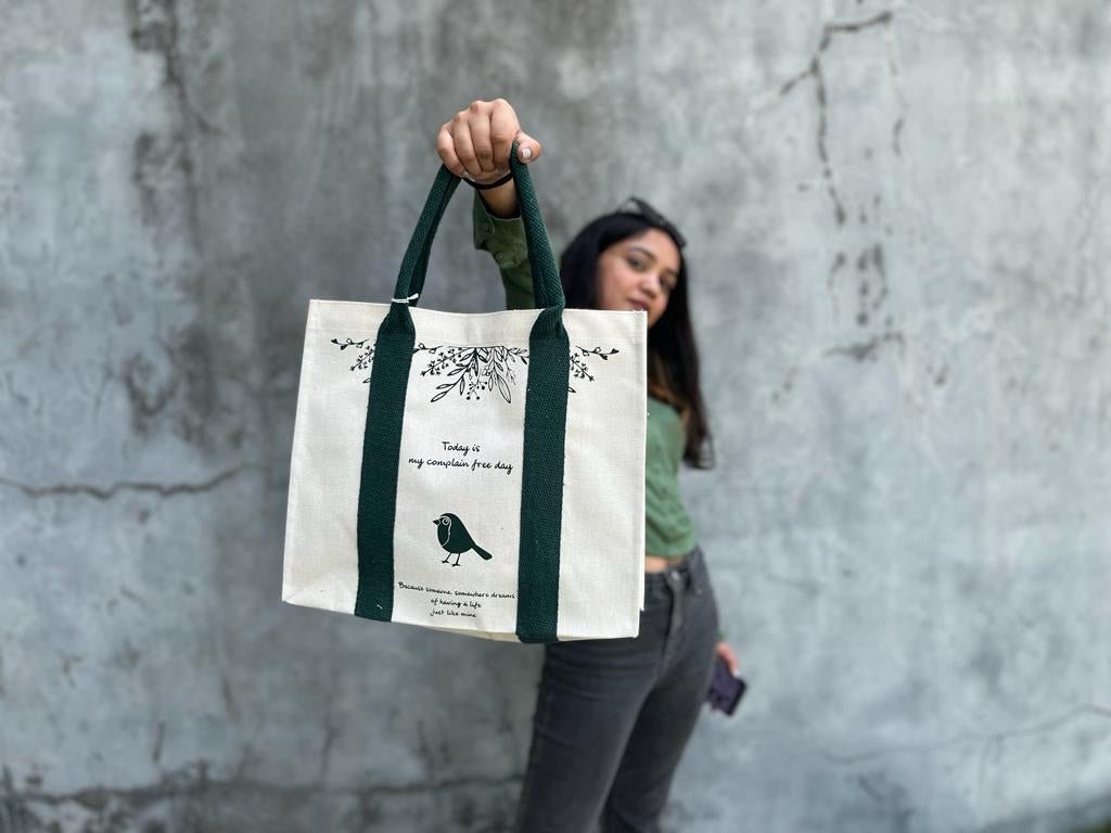 Mindful Canvas Tote Bag - Bird Print | Verified Sustainable by Brown Living™