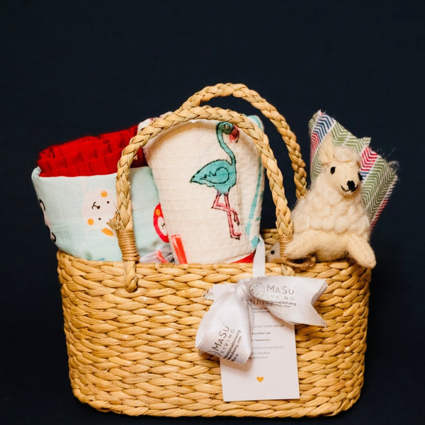 Buy Mini Aloka Baby Hamper- Cats and Flamingos | Shop Verified Sustainable Gift Hampers on Brown Living™