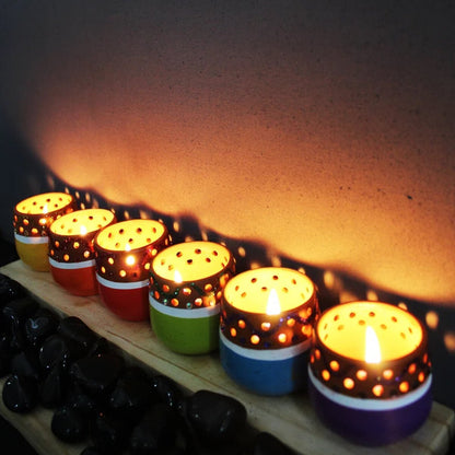 Mini Multicolured Tea Light Holders - Set Of 6 with Free 6 Soywax Candles | Verified Sustainable by Brown Living™
