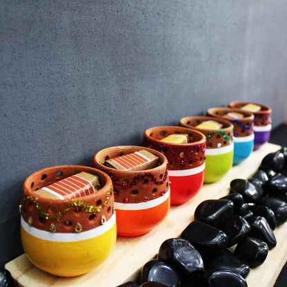 Mini Multicolured Tea Light Holders - Set Of 6 with Free 6 Soywax Candles | Verified Sustainable by Brown Living™