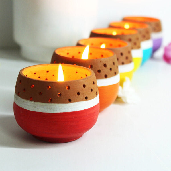Buy Mini Multicolured Tea Light Holders Set- Of 6 with Free Candles | Shop Verified Sustainable Products on Brown Living