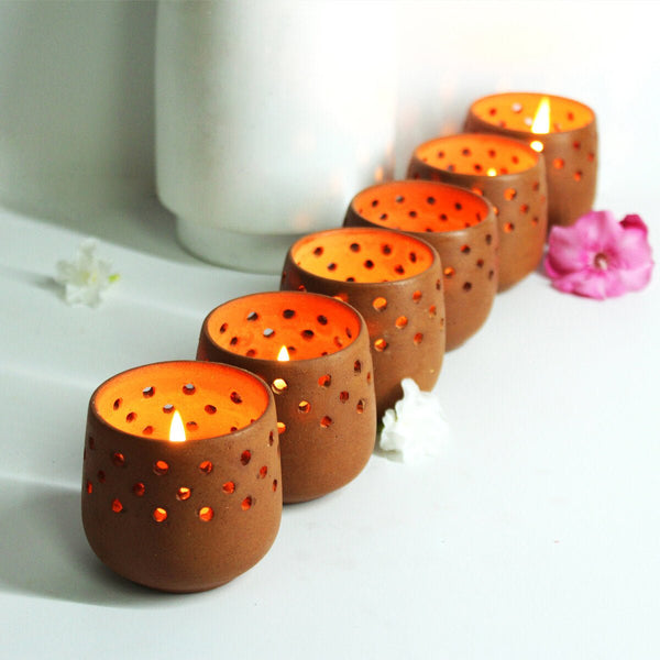 Buy Mini Natural Tea Light Holders- Set Of 6 with Free Soywax Candle | Shop Verified Sustainable Candles & Fragrances on Brown Living™