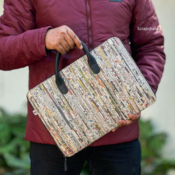 Buy Minimalist Charcha Laptop Bag | Upcycled handloom textile | Shop Verified Sustainable Products on Brown Living