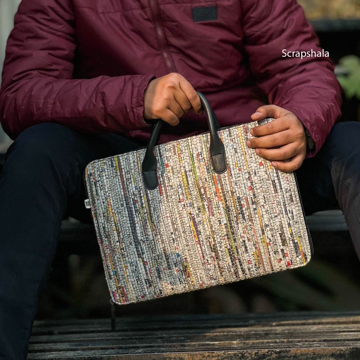 Handloom Textile Minimalist Laptop Bag | Verified Sustainable by Brown Living™