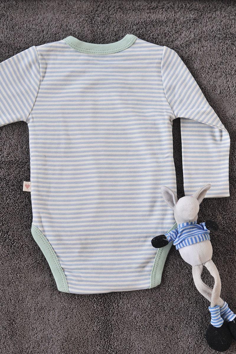 Buy Mint Blue Striped Unisex Full Sleeve Kimono Onesie In Organic Cotton | Shop Verified Sustainable Products on Brown Living