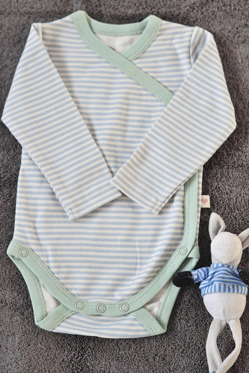Buy Mint Blue Striped Unisex Full Sleeve Kimono Onesie In Organic Cotton | Shop Verified Sustainable Products on Brown Living
