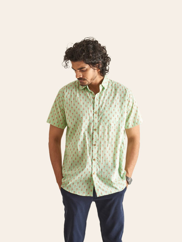 Buy Mint Green Printed Cotton Shirt | Shop Verified Sustainable Mens Shirt on Brown Living™
