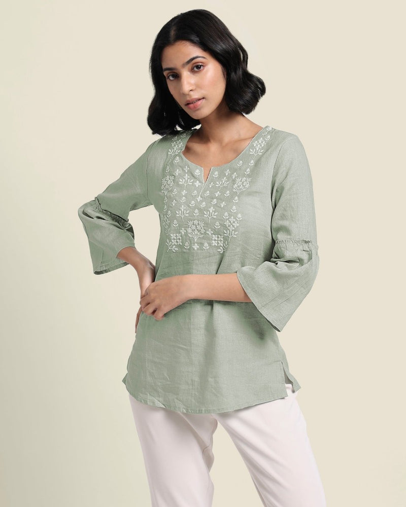 Buy Mint Linen Blouse | Shop Verified Sustainable Products on Brown Living