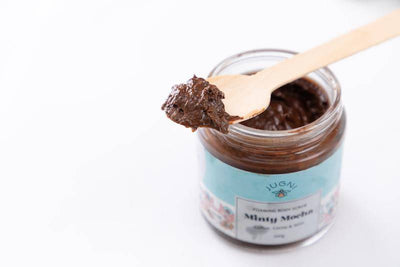 Minty Mocha Body Scrub 100g with Cocoa, Coffee and Natural Butters – Body Scrub on Brown Living™. SKU: 231 - 09471 - SKUBS - MM - 01. Img 2.